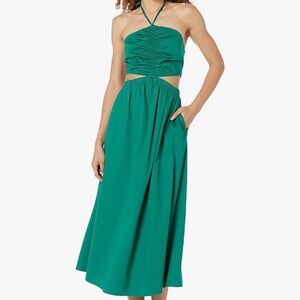 Elegant Halter Neck Green Maxi Dress